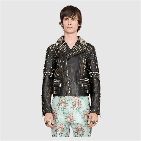 gucci reversible leather jacket|gucci studded leather biker jacket.